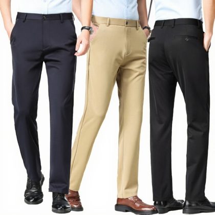 Men’s 3 Pack Slim Fit Dress Pants – Lightweight Stretch Business Casual Straight Formal Trousers with Breathable Wrinkle-Resistant Waist Comfort Design