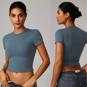Women's Custom Basic Crop Top T-Shirts OEM Wholesale Compression Multicolor Basic Tops for Summer