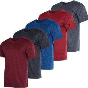 Pack 5 Men's Short Sleeve Polyester T-Shirts Quick Dry Moisture Wicking Active Sports Shirt Casual Fitness Blank Knitted