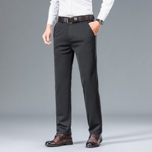 Men’s Formal Business Dress Pants – Straight Fit Mid Waist Office Trousers with Breathable Wrinkle Resistant Fabric